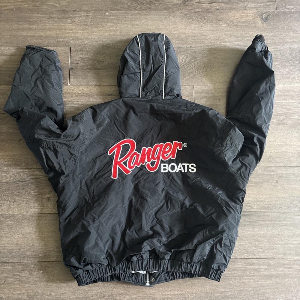 The Game Ranger Cup Boats Hooded Windbreaker Jacket Mens XL Black Fleece Lined